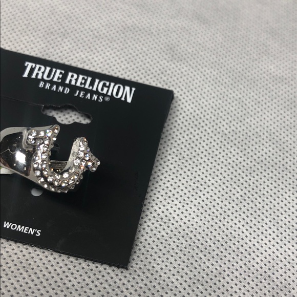 True Religion silver tone cubic zirconia pave studded ring size 6 new - Picture 1 of 7